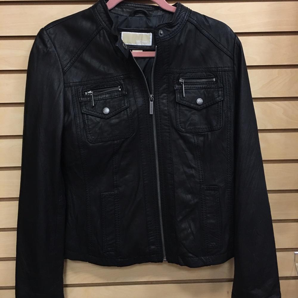 😍 Micheal Kors Black Leather Motorcycle Jacket size Medium